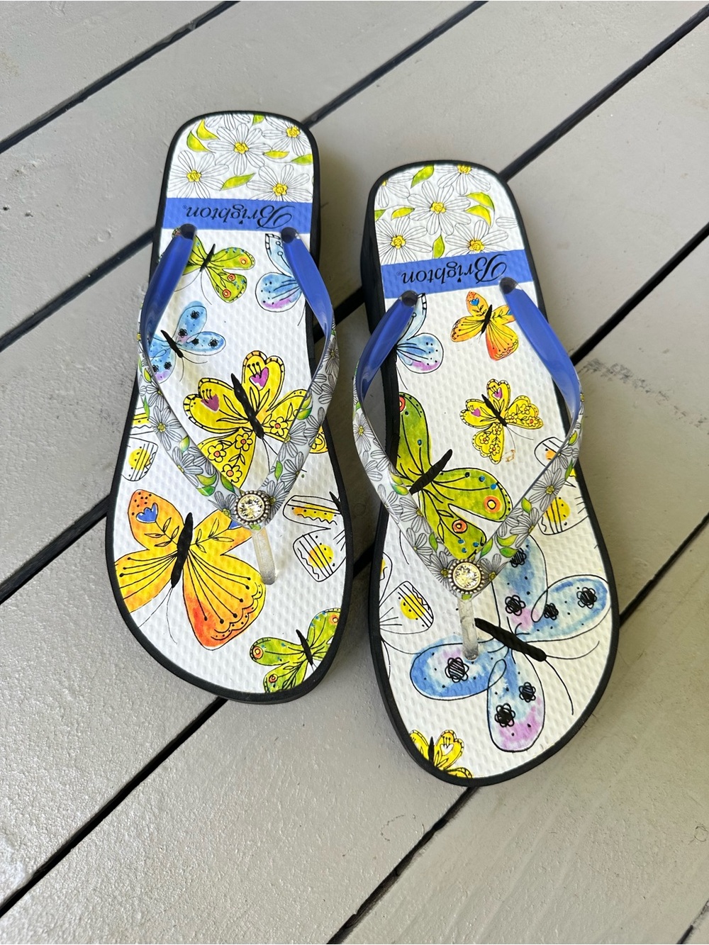 BRIGHTON Floral Butterflies  Wedge Heel Flip Flops Sandals NWOB ~Size 9
